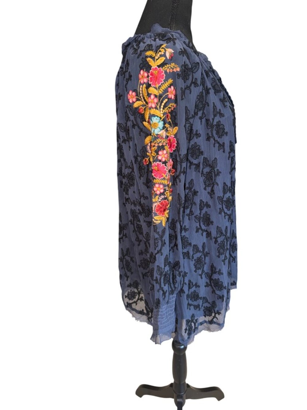 NWT SUNDANCE Womens Navy Gemma Elegance Boho Top Embroidered Blouse Tunic XL - Picture 5 of 11